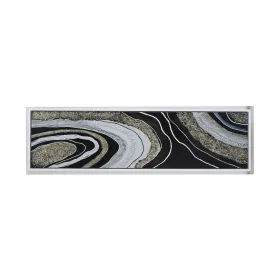 70.9x19.7x1.5" Elongated Landscape Rectangle Framed Oil Painting, Brown and Black with Silver Stones