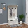 71" Hall Tree with Storage Bench, 3-In-1 Coat Rack, White Entryway Organizer