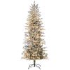 7.5' Flocked Christmas Tree Pre Lit, with Snow Branches, Warm Yellow Clear Lights, Auto Open, Extra Bulb