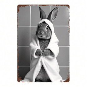 CIFbuy 1pc Black And White Bathrobe Rabbit Metal Sign, 8x12 Inch Minimalist Tin Sign Wall Art, Funny Bathroom Bedroom Home Decor For Me TikTok, T