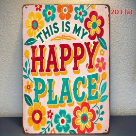 CIFbuy Happy Place Welcome Sign 8x12 Inch Colorful Floral Iron Metal Wall Hanging, Durable Contemporary Art Decor For Home Garden Indoo TikTok, T