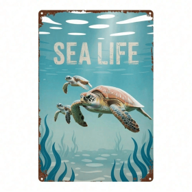 CIFbuy 1pc 2D Metal Sea Turtle Wall Decor, 8x12 Inch Marine Life Tin Sign, Square Iron Hanging Art Poster For Home Bar Cafe Room Decora TikTok, T