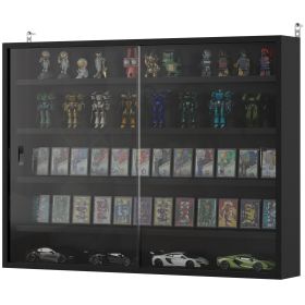 5-Tier Display Cabinet, Wall-Mounted Display Case with 2 Glass Doors and Adjustable Shelves, Jet Black