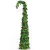 6ft Green Bent-Top Telescopic Christmas Tree with Red Ball Ornaments, 100 Warm White LED Lights (8 Modes), Battery Operated, PVC Pop-Up Holiday Tree