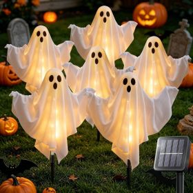 6-piece Halloween decoration outdoor solar ghost light warm white Waterproof solar ghost column light with adjustable arm for courtyard, garden p