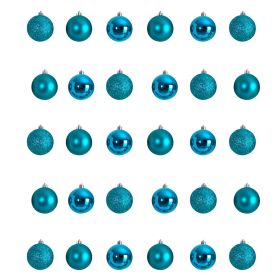 Teal Plastic Holiday Christmas 2.5" Shatterproof Ornament Set, 30 Count