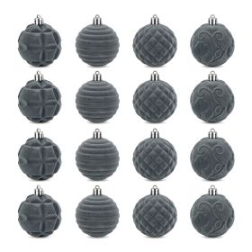 Velvet Christmas 12 Pack Flocked Sphere Orbs Luxury Ornaments Grey 2.4"