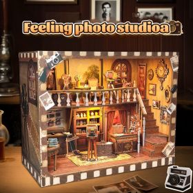 3d wooden puzzle for adults Nostalgia Photo Studio book nook with lights model kit dollhouse DIY miniature house Birthday and Christmas gifts
