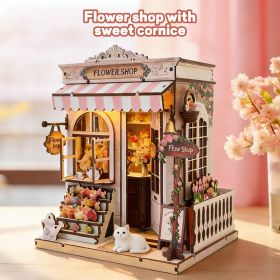 3d wooden puzzle for adults Sweet Eaves Florist book nook with lights model kit dollhouse DIY miniature house Birthday and Christmas gifts