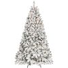 5FT Pre-Lit Flocked Christmas Tree with 300 Warm White LED Lights, 27 Natural Pine Cones & 600 PVC Tips Snowy Artificial Christmas Tree with Metal Sta