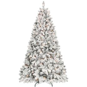 5FT Pre-Lit Flocked Christmas Tree with 300 Warm White LED Lights, 27 Natural Pine Cones & 600 PVC Tips Snowy Artificial Christmas Tree with Metal Sta