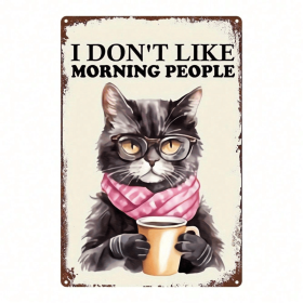CIFbuy Vintage Black Cat Drinking Coffee Metal Sign 8x12 Inch, Antique Tin Plaque With Glasses For Home Kitchen Cafe Bar Garage Decor TikTok, Tik