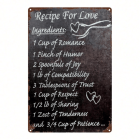 CIFbuy Vintage Recipe For Love Metal Wall Sign, 2D Flat Retro Iron Tin Wall Art 8x12 Inch, Funny Marriage Recipe Chart Decor Sign, Humo TikTok, T