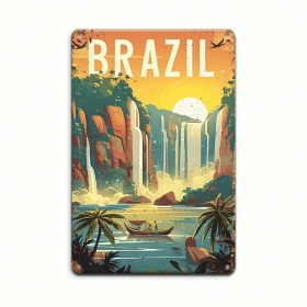 CIFbuy Vintage Iguazu Falls Metal Sign, Retro Brazilian Waterfall Wall Art With Bold BRASIL Text, 12x8 Inch Flat Travel Decor For Home TikTok, Ti