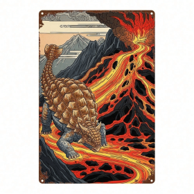 CIFbuy Vintage Ankylosaurus Metal Sign, Rustic Iron Wall Art With Volcanic Landscape, 8x12 Inch Dinosaur Decor For Home Bar Garage Cafe TikTok, T