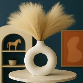 Modern White Ceramic Vase - 7.5 Inch Tall - Ceramic Flower Vase. Home Decor, Centerpiece, Coffee Table, Living Room, Flowers, Entryway, Bookshelf