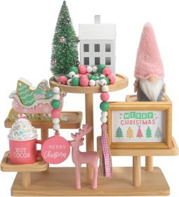 Pink Christmas Decorations 8 PCS Tiered Tray Decor Set