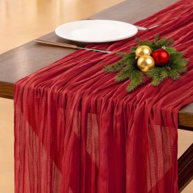 Red Fall Thanksgiving Cheesecloth Table Runner Boho Rustic Gauze 120 inch 10FT Cheese Cloth Runner for Wedding Party Baby Shower Birthday Home De