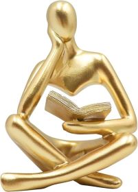 Gold Reading Women Statue, Thinker Sculptures, Abstract Art Ornament, Modern Aesthetic Figurine Decoration
