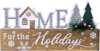 Wooden Christmas Sign Blocks, HOME for the Holiday Quote Table Decor, Xmas Centerpiece Block Sign with Snowflake & Pine Tree