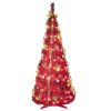Artificial 6ft Red Pop Up Christmas Tree with 150 lights,4 ribbons,1 large bow,12 Christmas flowers,12 snowflakes,12 pine cones