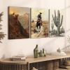 Western Cowboy Wall Art Set of 3, Vintage Southwestern Wall Decor Painting
