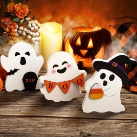 Cute Ghost Halloween Decorations Indoor, Wooden Tiered Tray Decor Table Sign Set of 3