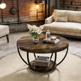 Wooden Coffee Table, 2-Tier Round Central Cocktail Table with Shelvesg