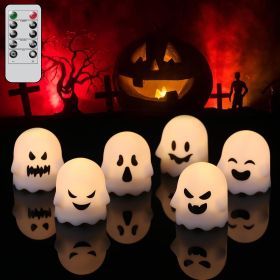 DRomance Halloween Ghost Lights Flameless Candles Battery Operated with Remote and Timer 6 Pack Spooky White LED Votive Candles Dimmable Light Ha
