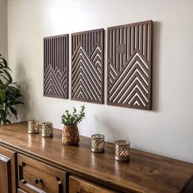 Modern Wooden Wall Sculptures - Set of 3 - MDF - Oak - Home Decor Accent - Large Wall Art for Living Room, Bedroom, Office - Easy Installation (W
