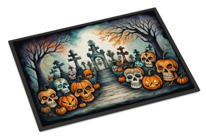 Calaveras Sugar Skulls Spooky Halloween Doormat Front Door Mat Indoor Outdoor Rugs for Entryway, Non Slip Washable Low Pile, 24H X 36W