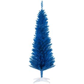 5FT Decorated Christmas Tree, Pencil Christmas Tree with 294 Realistic Branch Tips and Plastic Stand, Blue