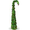 6ft Green Bent-Top Telescopic Christmas Tree with Red Ball Ornaments, 100 Warm White LED Lights (8 Modes), Battery Operated, PVC Pop-Up Holiday Tree