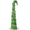 6ft Green Bent-Top Telescopic Christmas Tree with Red Ball Ornaments, 100 Warm White LED Lights (8 Modes), Battery Operated, PVC Pop-Up Holiday Tree