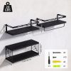 Floating Shelves for Wall Set of 3, Black Wall Mounted Shelves with Metal Guardrail, Towel Bar and Leaf Design Wire Storage Basket