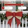 Red & Gold Cloth Christmas Bow 3ft, 200 LED Warm White Lighted Decoration, Classic Holiday Dcor, Plug-in US Plug 30V 3.6W