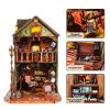 3d wooden puzzle for adults Owl Library book nook with lights model kit dollhouse DIY miniature house Birthday and Christmas gifts