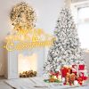 5FT Pre-Lit Flocked Christmas Tree with 300 Warm White LED Lights, 27 Natural Pine Cones & 600 PVC Tips Snowy Artificial Christmas Tree with Metal Sta