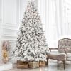 5FT Pre-Lit Flocked Christmas Tree with 300 Warm White LED Lights, 27 Natural Pine Cones & 600 PVC Tips Snowy Artificial Christmas Tree with Metal Sta
