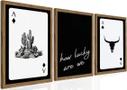 Western Wall Art Set of 3, Southwestern Cowboy Playing Card Wall Decor
