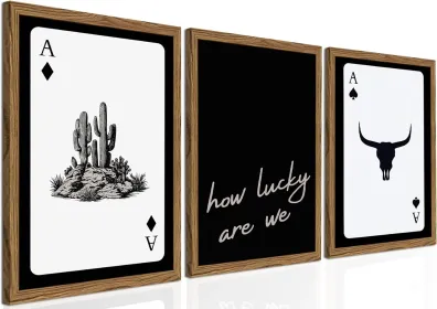 Western Wall Art Set of 3, Southwestern Cowboy Playing Card Wall Decor