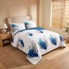3-Piece Blue Feather Quilted Bedspread Set For King And California King