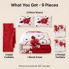 9-Piece Red And White Gardenia Duvet Cover Bedding Set For Queen, King And California King