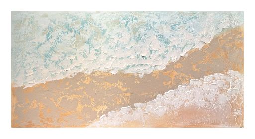 24x48 Neutral Beach Landscape Canvas Wall Art, Hand-Painted Thick Textured Coastal Painting, Aqua Blue & Beige Decor for Living Room, Ready to Ha (Option: Beige+Blue)