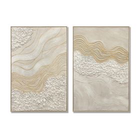 24x36 Set of 2 Framed Abstract Wall Art, Neutral Antique White Textured Canvas Painting with Gold Accents, Modern Decor for Living Room Bedroom, (Option: Antique White)