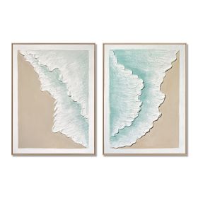 24x32 Set of 2 Framed Ocean Wave Wall Art, Aqua Blue & Beige Textured Canvas Painting, Coastal Beach Decor for Living Room Bedroom, Ready to Hang (Option: Aqua Blue)