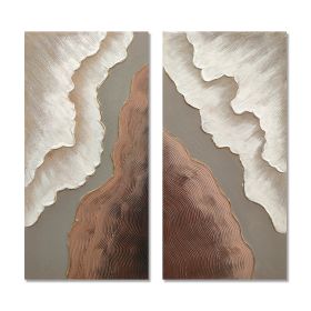 20x40 Set of 2 Abstract Wall Art, Neutral Antique White & Beige Brown Textured Canvas Painting with Gold Accents, Modern Decor for Living Room Be (Option: Antique Brown+White)
