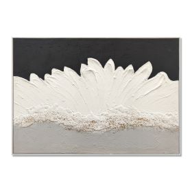 28x40 Framed Abstract Wall Art, Black & White Thick Textured Canvas Painting with Grey & Gold Accents, Modern Decor for Living Room Bedroom, Read (Option: Black White)