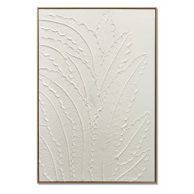 24x36 Framed Botanical Leaf Wall Art, Antique White Thick Textured Canvas Painting, Minimalist Neutral Decor for Living Room Bedroom, Ready to Ha (Option: White)