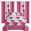 9-Piece Pink And White Rose Bedspread And Curtain Set For Queen And King